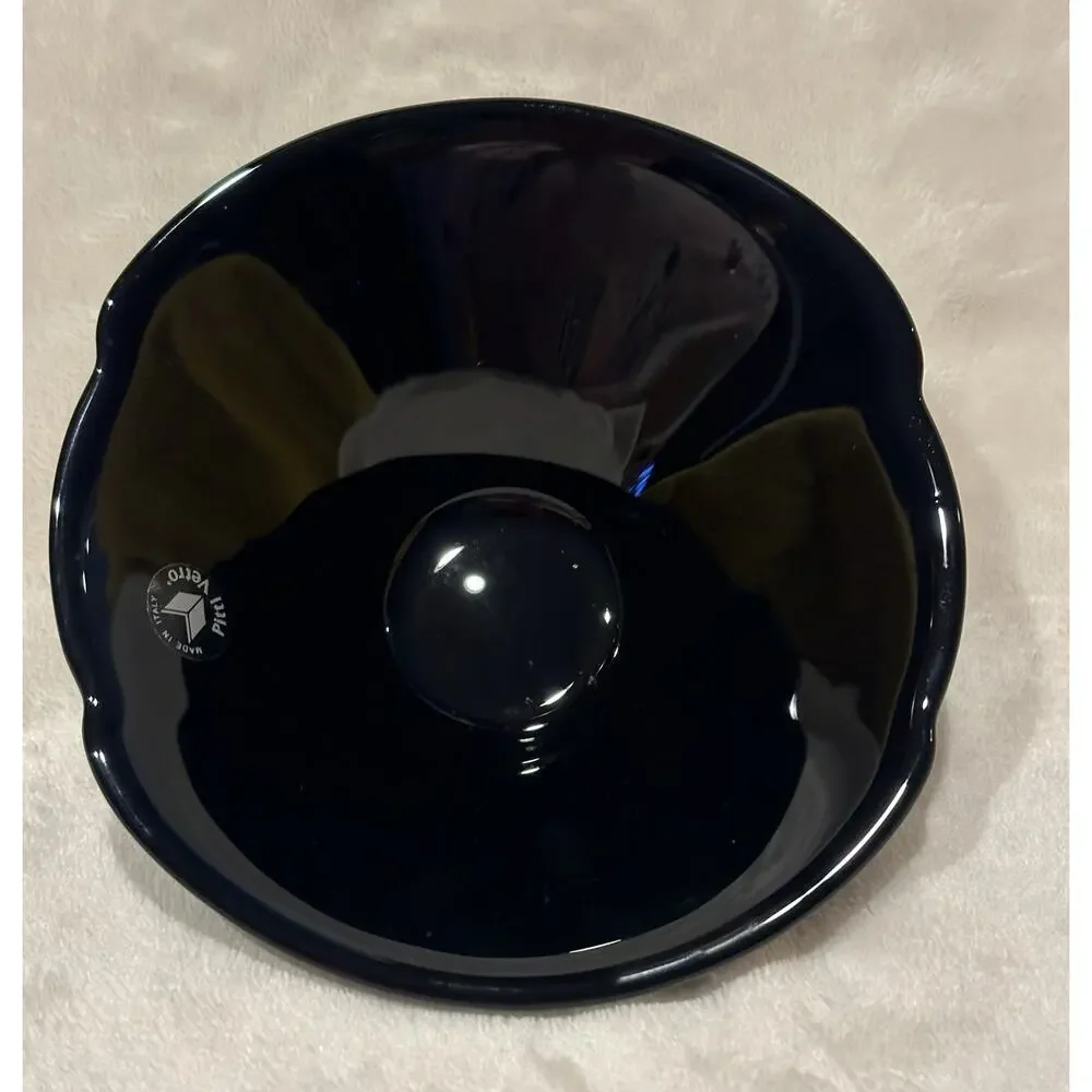 Pittl Vetro Vtg Black Glass Bowl Hand Blown Made In Italy Candy Dish Sleek Chic